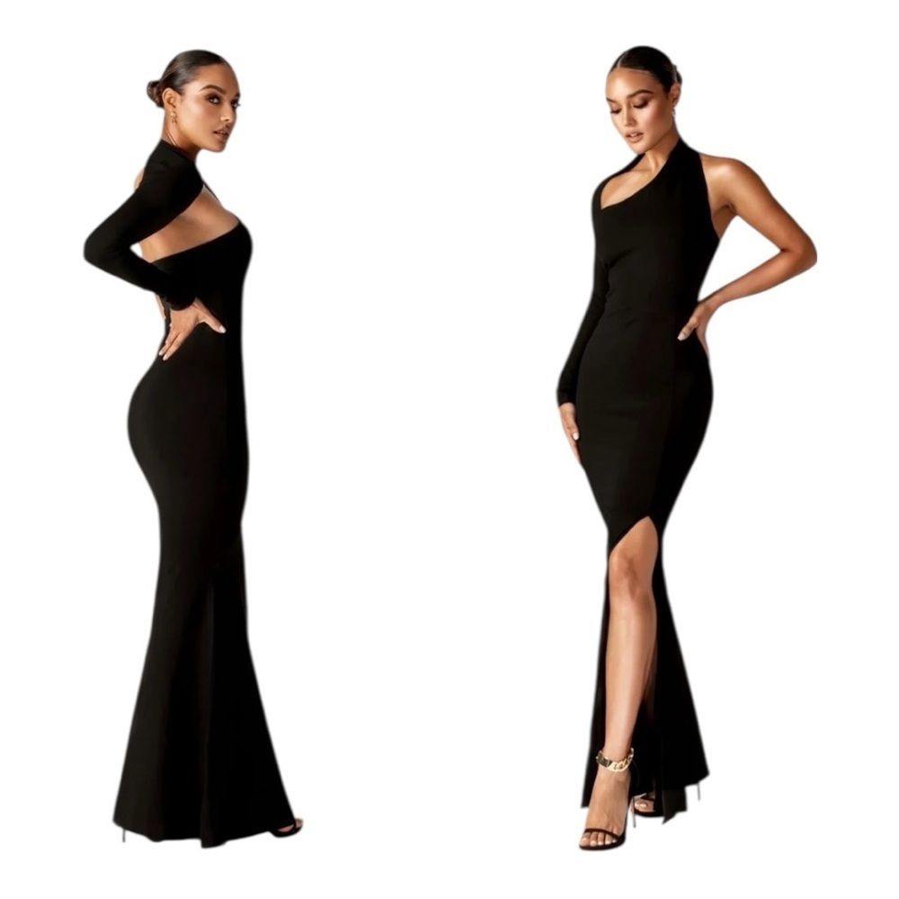 ALIAVA Lilux One Shoulder Modern Maxi Dress Black Formal Gown Size Large NWT - Picture 4 of 15
